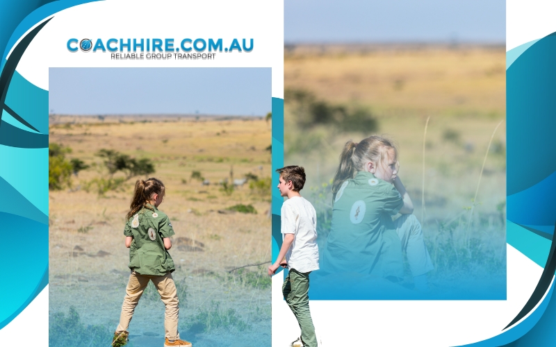 students excitedly walking in a park or safari, school trips, June 2024, Australia